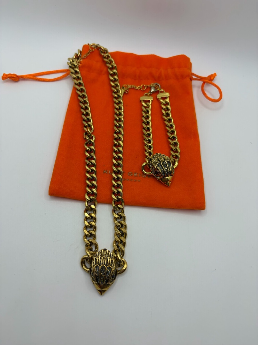 Kurt Geiger Gold-Tone Chain Necklace and Bracelet Set with Pendant